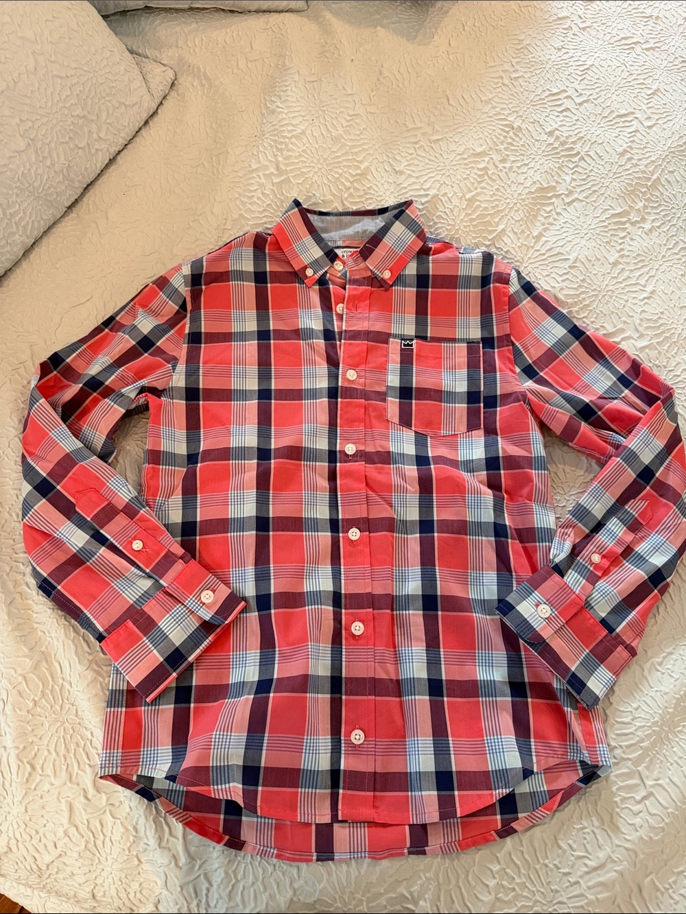 crown & ivy Coral-Red and Navy Plaid Button-Down Shirt